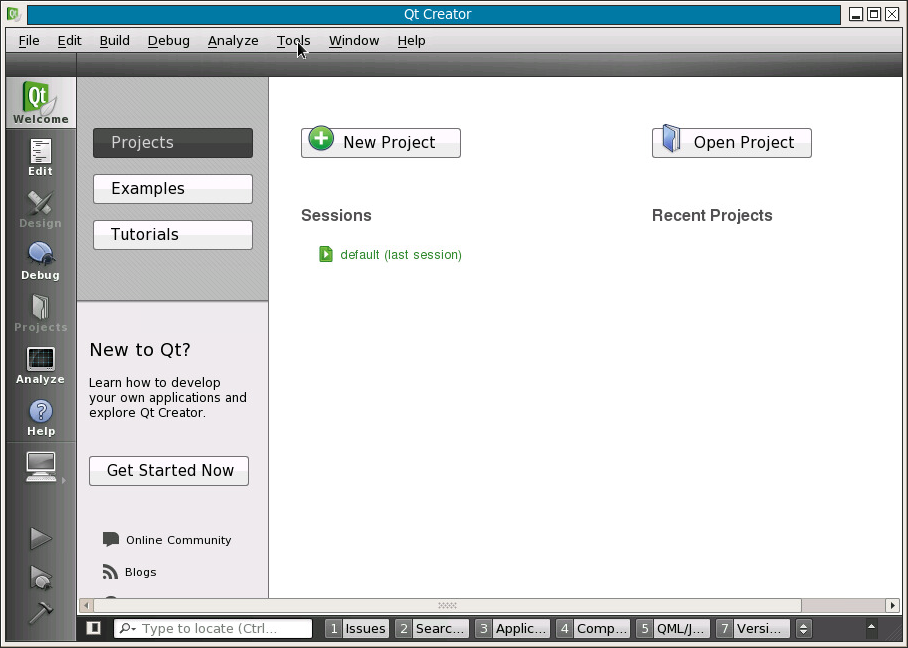 Screenshot on starting window of Qt Creator