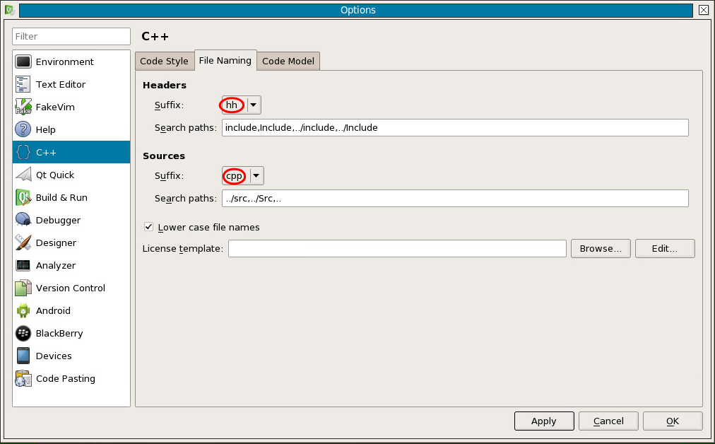 Screenshot on choosing file suffixes