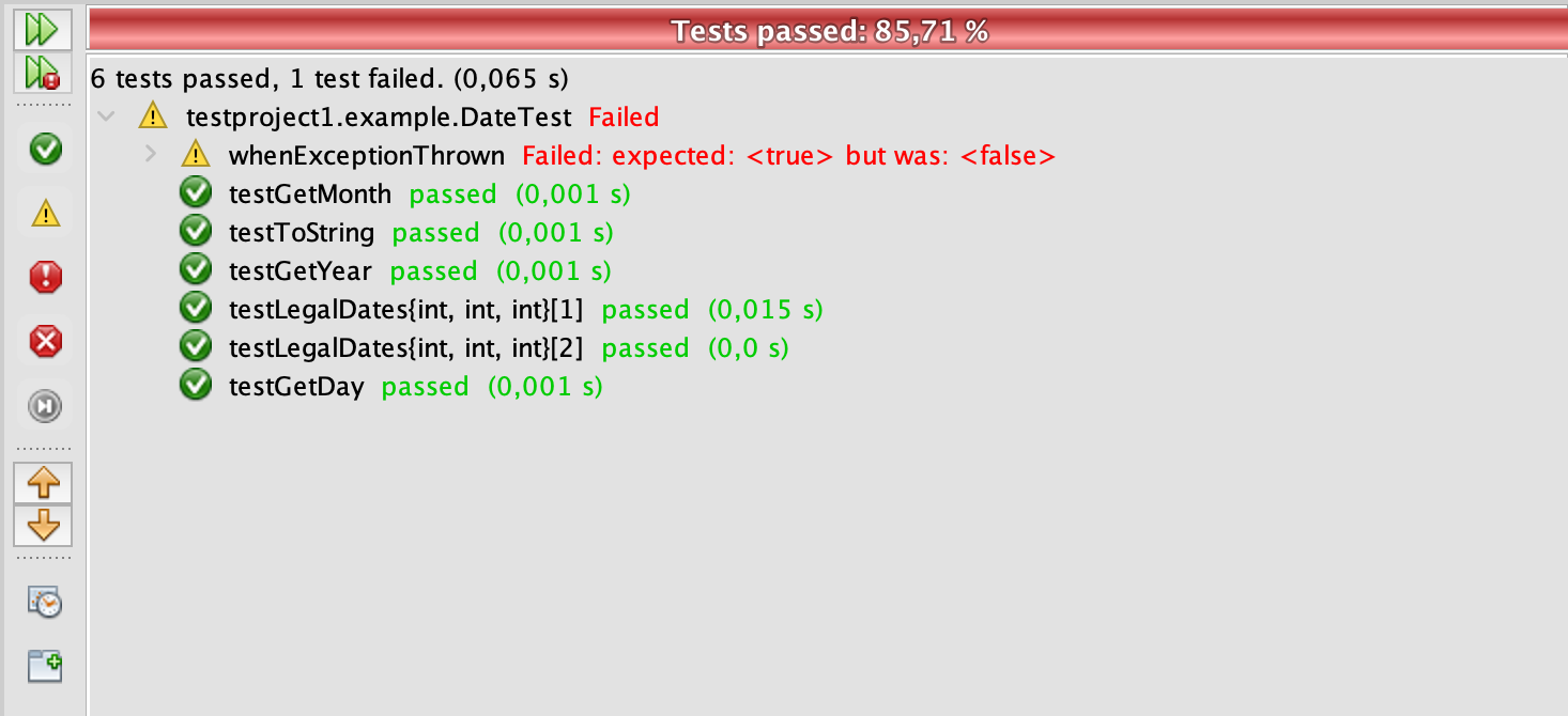 result of tests in NetBeans