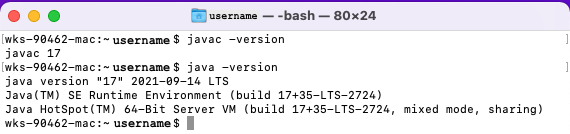 an image showing javac -version executed with result javac 17