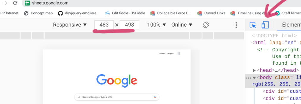 Toggle Device Toolbar view